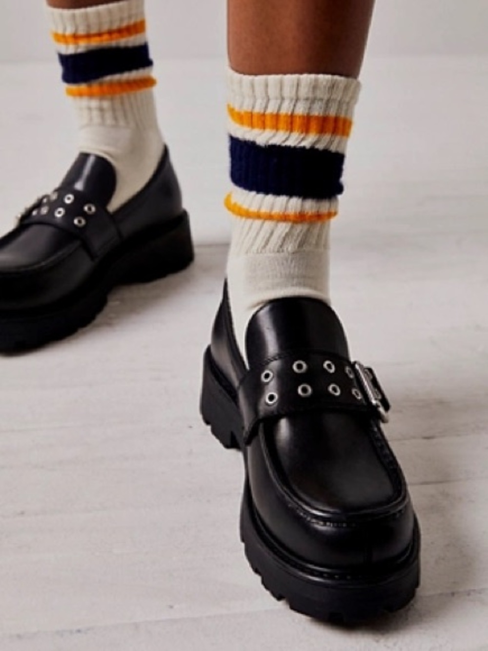 Black Leather Loafers with Eyelet Strap